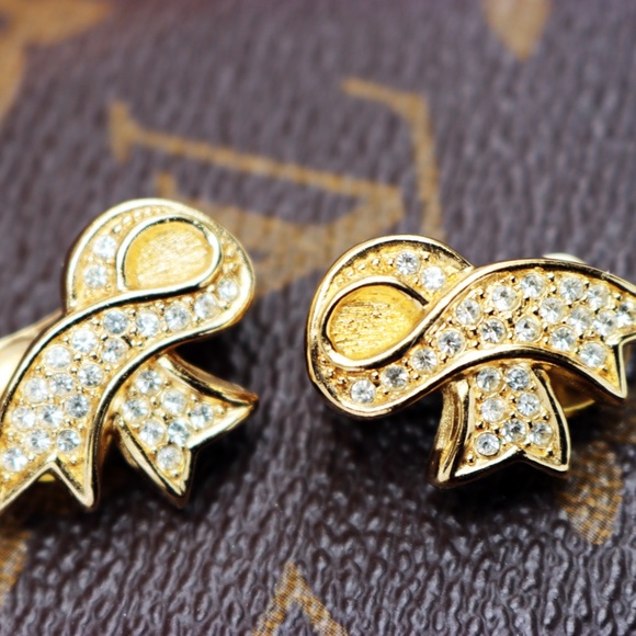 Vintage Christian Dior Crystal Encrusted Earrings - Picture 2 of 16